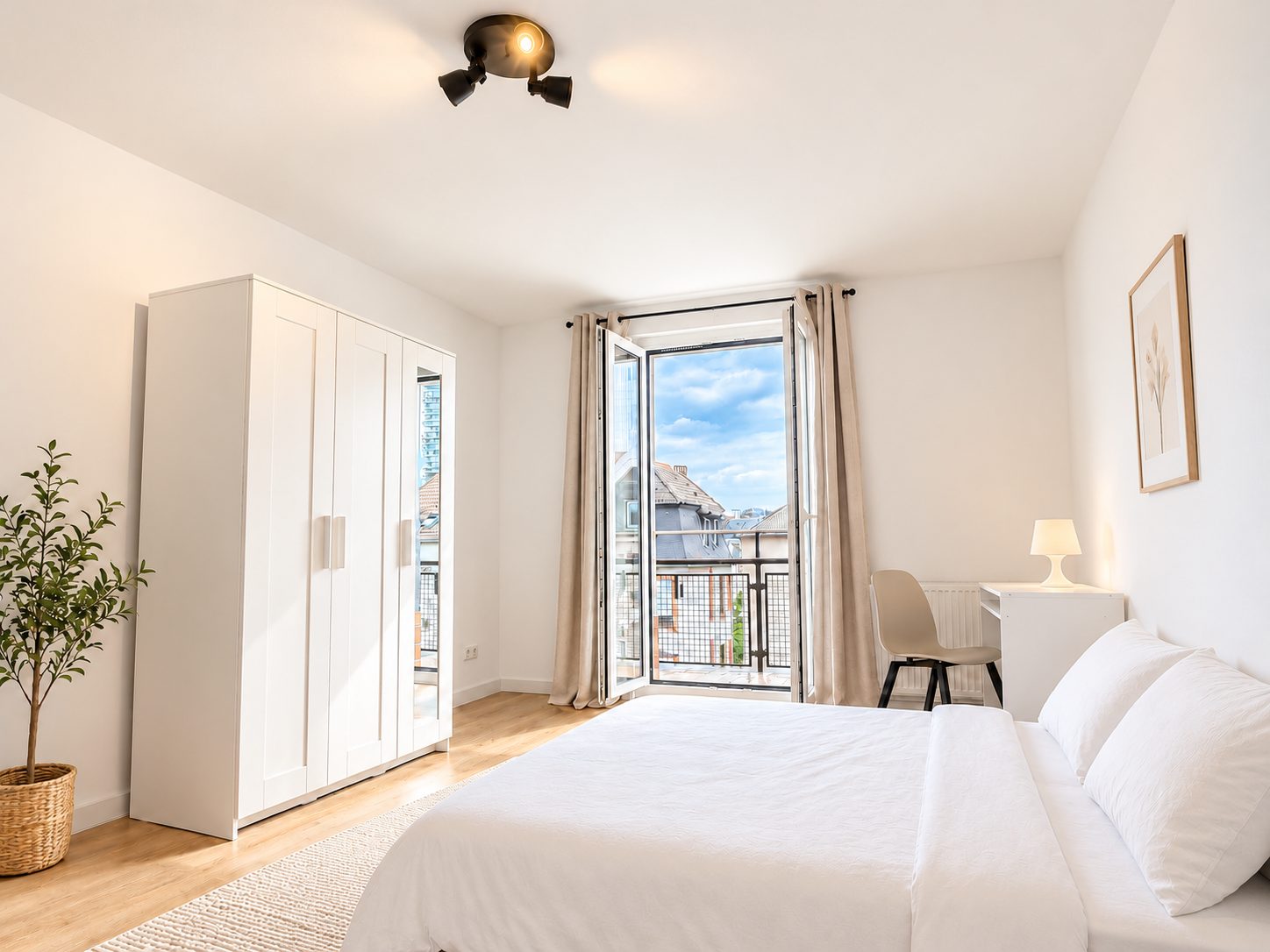 Helles, möbliertes Zimmer mit Balkon